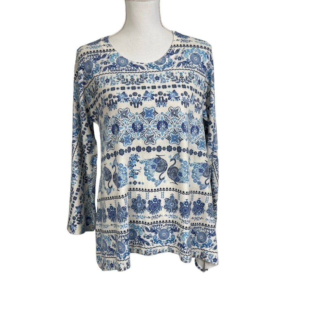 Nally & Millie Tunic Top Peacock Print Long Sleeve